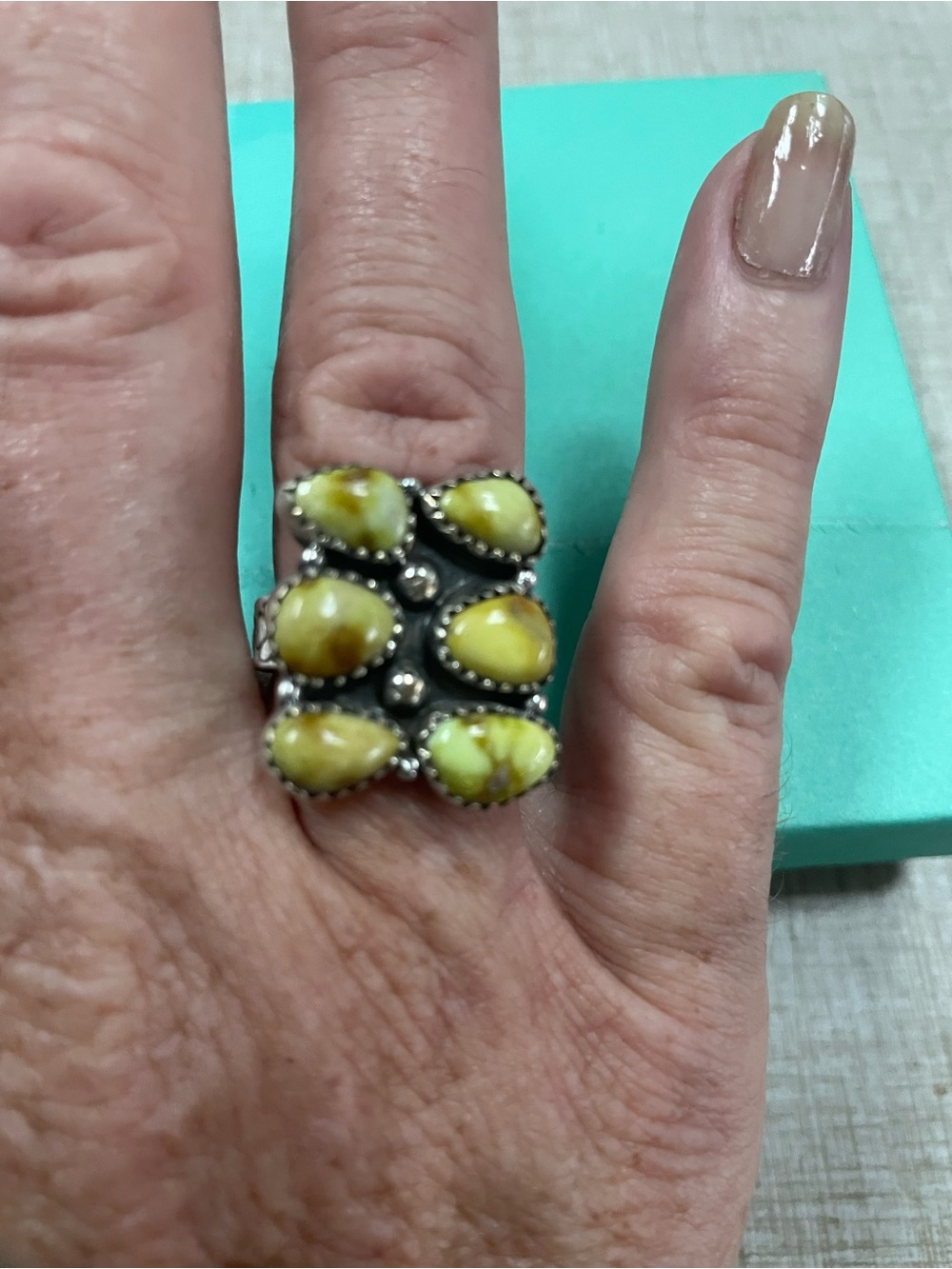 Palomino Turquoise 6 Stone Sterling Silver Cluster Statement Ring